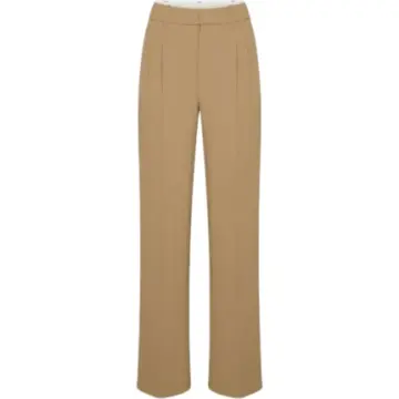 Camel High-Rise Wide Leg Pintuck Trousers