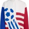 White Color-Blocked Track Jacket with Blue and Red Sleeves