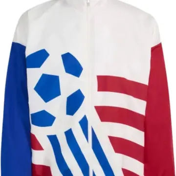 White Color-Blocked Track Jacket with Blue and Red Sleeves