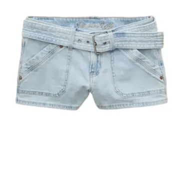 Light Wash Blue Fitted Denim Shorts with Belt
