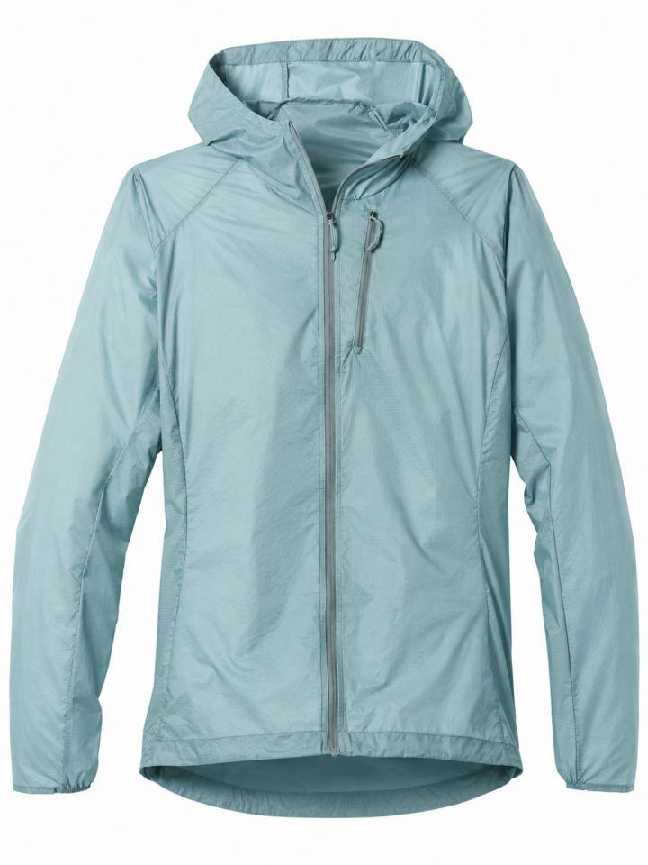 Light Blue Hooded Windbreaker Jacket with Zip Chest Pocket