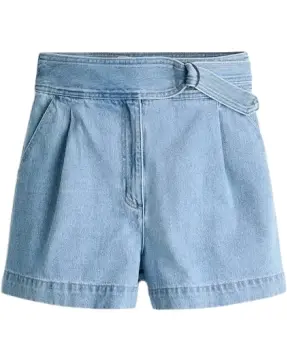 Light Blue High-Waisted Flared Denim Shorts with Belt
