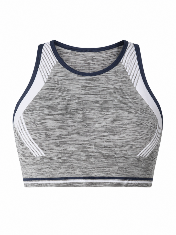 Grey Heather Sports Bra with Color-Block Side Panels