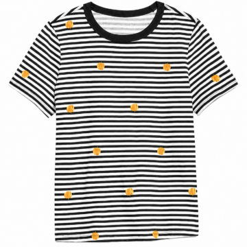 Black and White Striped T-Shirt with Yellow Dots