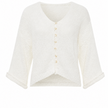 White Ribbed Knit Cardigan