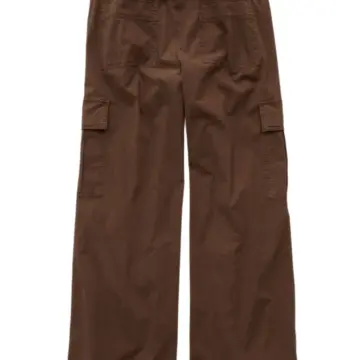 Brown Wide-Leg Crinkled Cargo Pants with Drawstring Hem