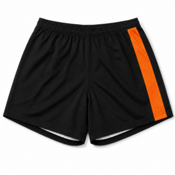 Black Athletic Shorts with Orange Side Stripe and Dolphin Hem