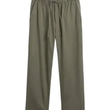 Olive Green Pull-On Straight-Leg Pants with Drawstring