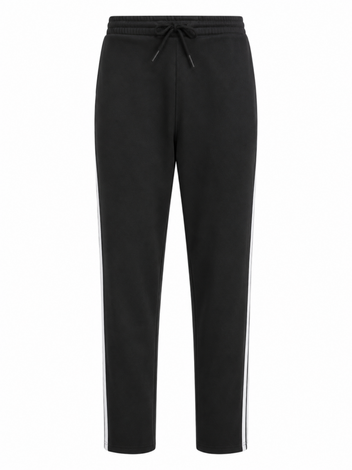 Black Sweatpants with White Side Stripe and Drawstring Waist
