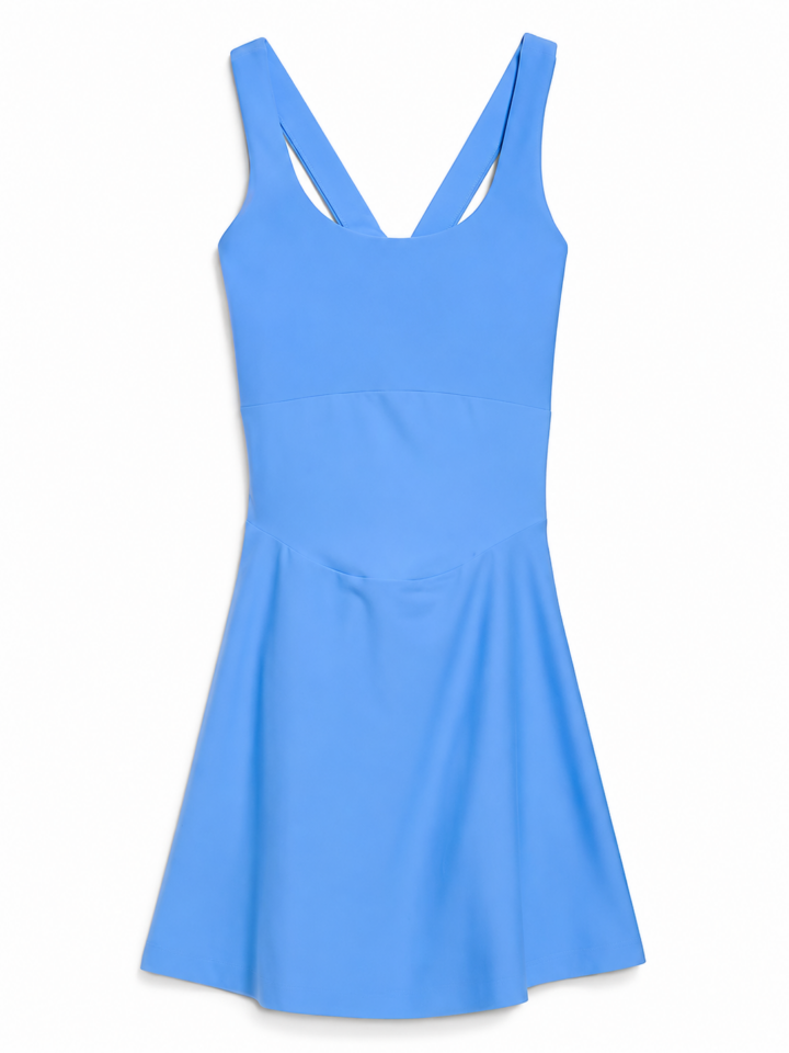Light Blue Sleeveless Fit-and-Flare Dress with V-Neckline