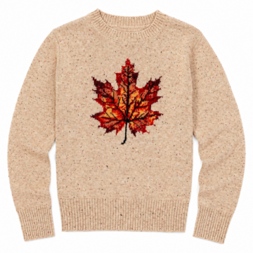 Beige Maple Leaf Crewneck Sweater