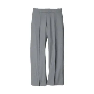 Medium Grey Wide-Leg Tailored Trousers with Front Crease