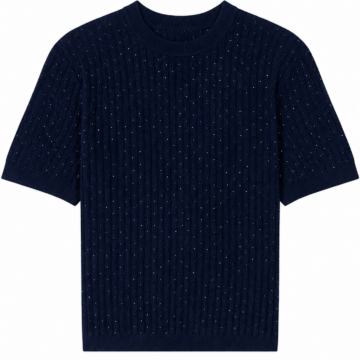 Dark Navy Cable-Knit Short Sleeve Top