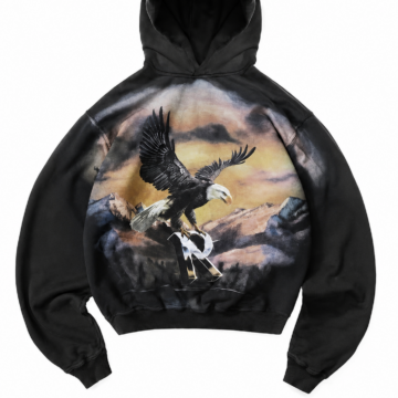 Black Oversized Hoodie with Eagle Graphic
