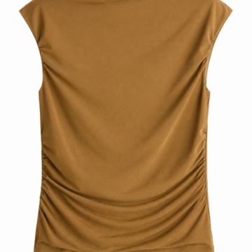 Brown Ruched Scoop Neck Cap Sleeve Top