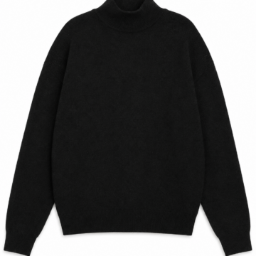 Solid Black Ribbed Mock Neck Turtleneck Sweater