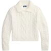 White Cable-Knit Polo Sweater with Cropped Boxy Fit
