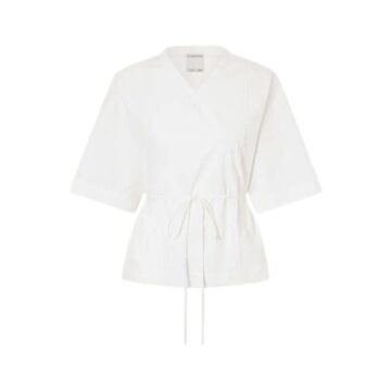White Wrap V-Neck Drawstring Top