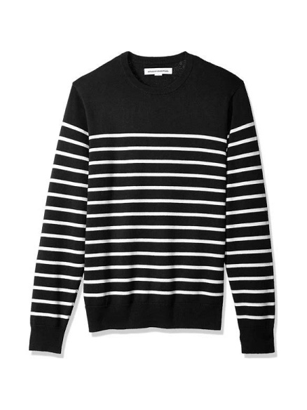 Black Striped Crewneck Long Sleeve Sweater