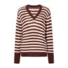 Burgundy Cream Striped V-Neck Drop Shoulder Sweater